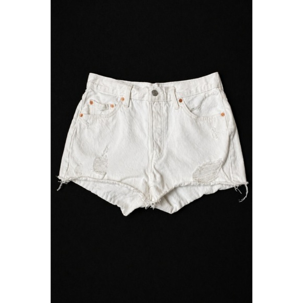 Levi's 501 XX Big E Cut Off Chewed‎ Hem White Denim Shorts Women 29 Button Fly